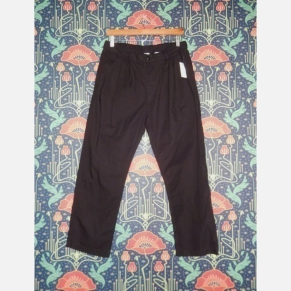 NSF Hayden Black Cropped Pleated Cotton Trousers Straight Leg Pants Nwt 28